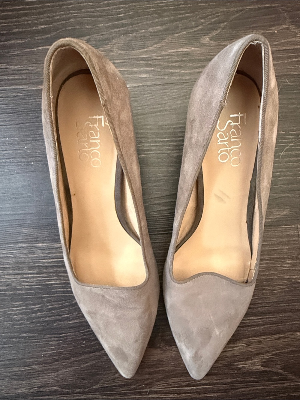 Franco Sarto Taupe Suede Pointed Pumps